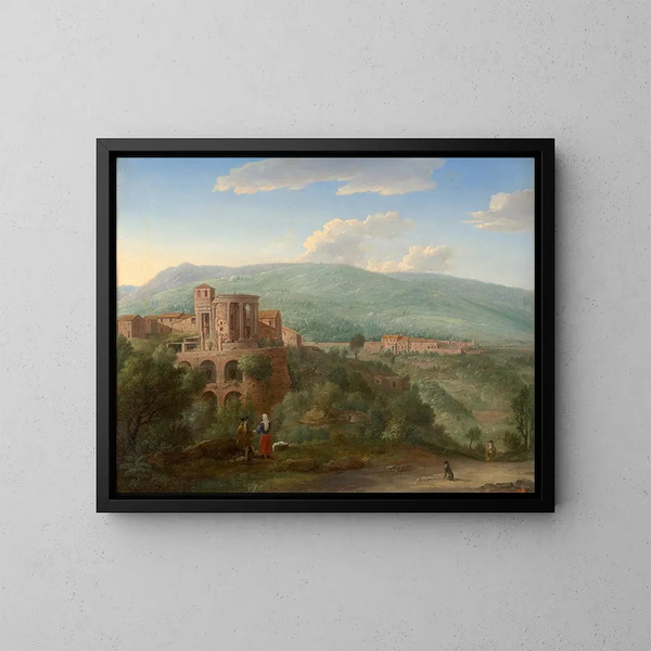 van een ontmoeting tussen een edelman en een linnendochter in Tivoli - Hendrik Frans van Lint — ingelijst kunstwerk aan de muur