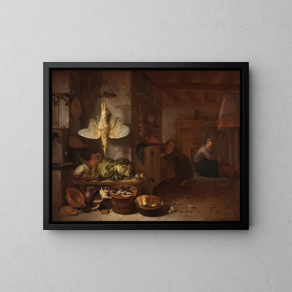 Een keuken - Hendrik Martensz Sorgh — ingelijst kunstwerk aan de muur