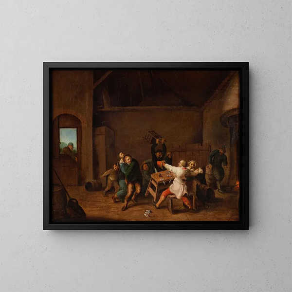 van een vechtomgeving in een taverne - Hendrik Martensz Sorgh — ingelijst kunstwerk aan de muur