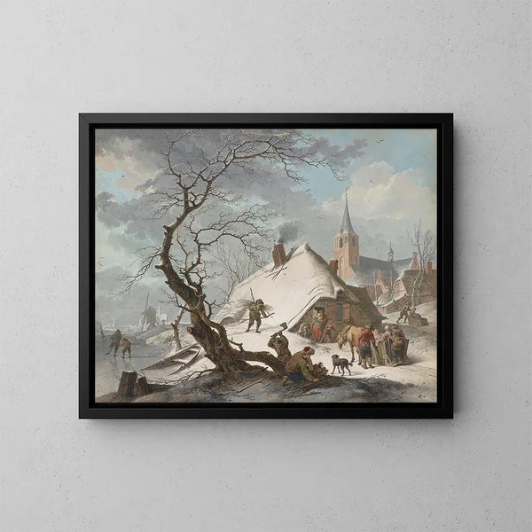 Een wintertafereel - Hendrik Meyer — ingelijst kunstwerk aan de muur
