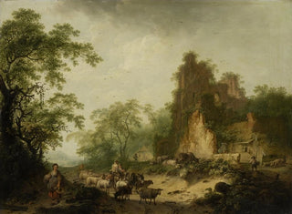 Hendrik Meyer - Landscape with Herd of Sheep in Front of a Peasant Hut in a Ruins.webp