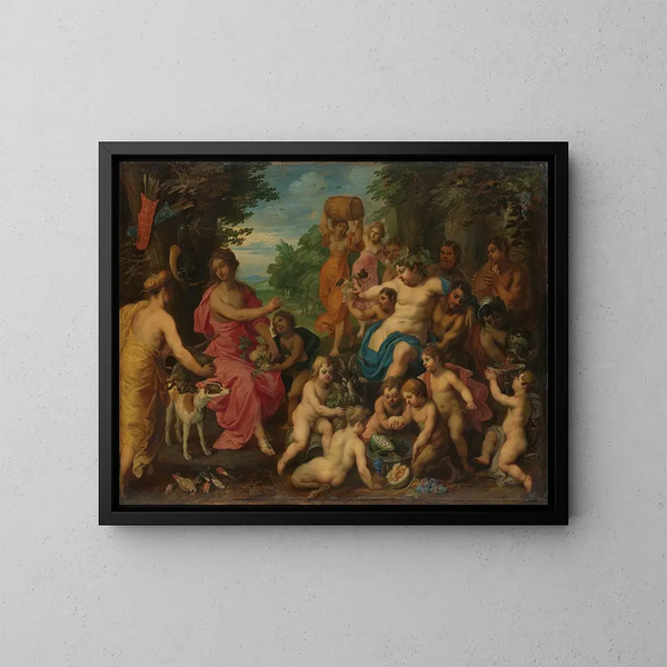 Diane die wijn en fruit aanbiedt aan Bacchus en zijn gevolg - Hendrik van Balen — ingelijst kunstwerk aan de muur