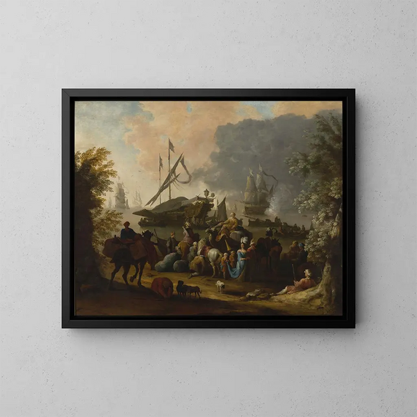 Scene in een oostelijke haven - Hendrik van Minderhout — ingelijst kunstwerk aan de muur