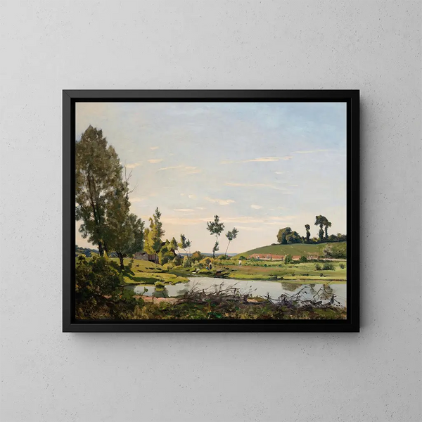 Een rivier scène - Henri-Joseph Harpignies — ingelijst kunstwerk aan de muur