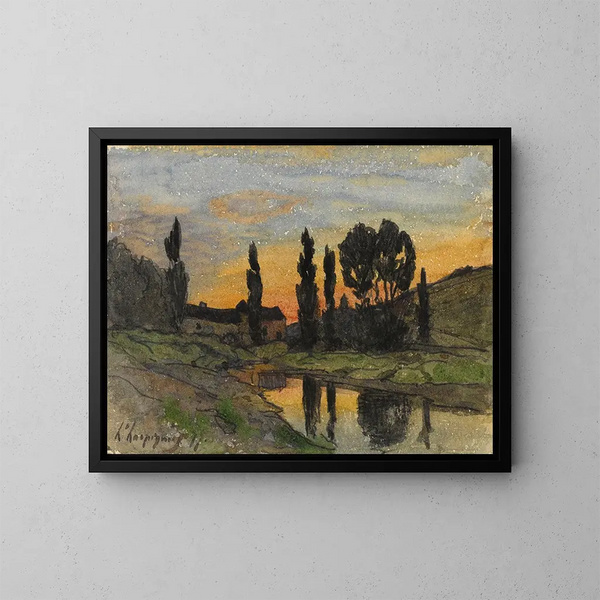 Boom aan de rand van een rivier - Henri-Joseph Harpignies — ingelijst kunstwerk aan de muur