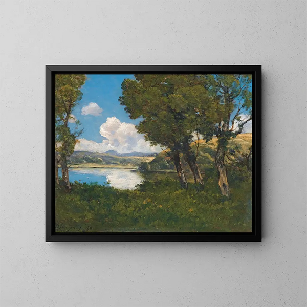 Aan de oever van het meer - Henri-Joseph Harpignies — ingelijst kunstwerk aan de muur