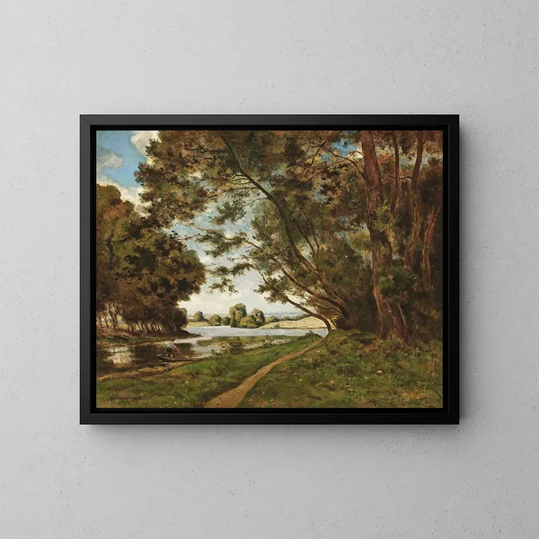 Het pad bij de rivier - Henri-Joseph Harpignies — ingelijst kunstwerk aan de muur