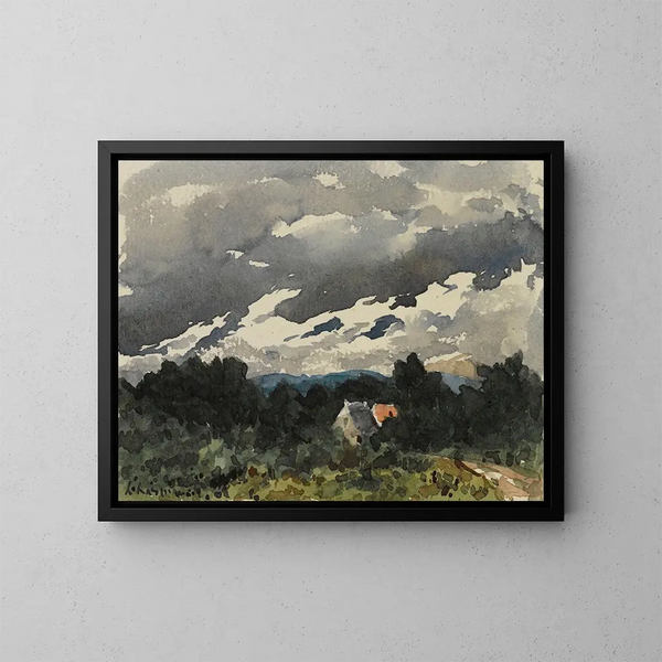 Landschap met bewolkte hemel bij schemering - Henri-Joseph Harpignies — ingelijst kunstwerk aan de muur