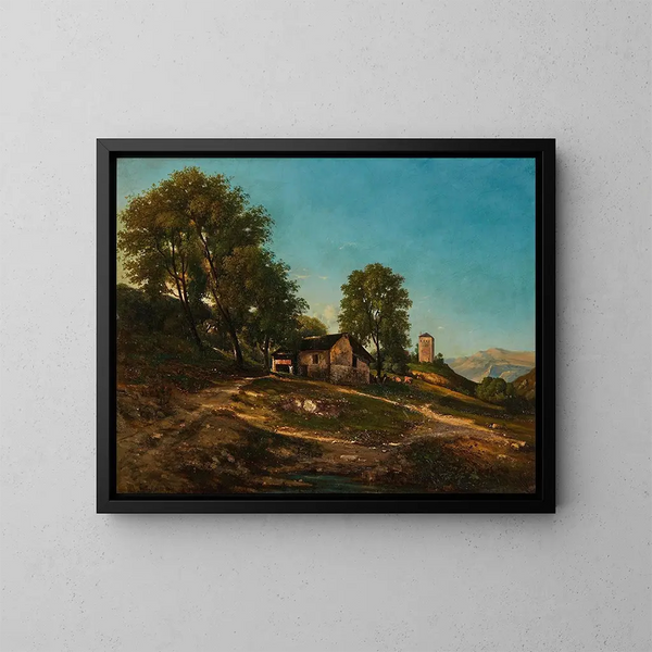 Landschap van de zomer met boerderij - Henri-Joseph Harpignies — ingelijst kunstwerk aan de muur
