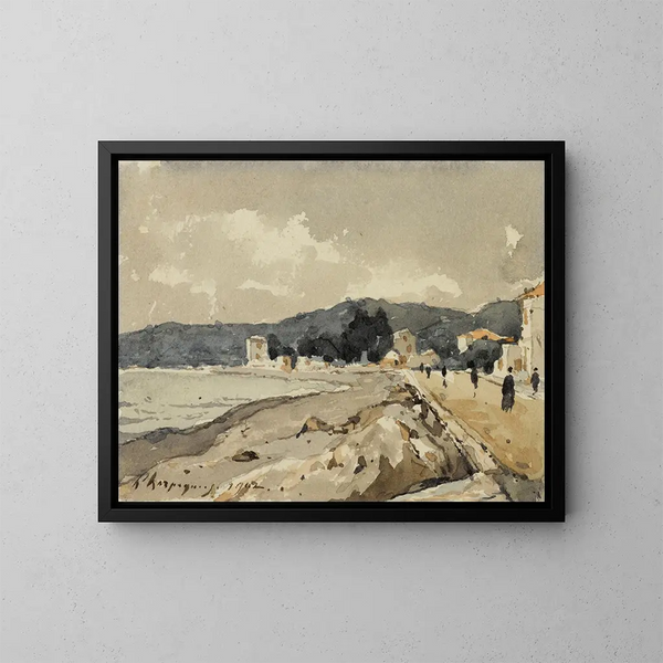 op de randen van de zee in Nice - Henri-Joseph Harpignies — ingelijst kunstwerk aan de muur