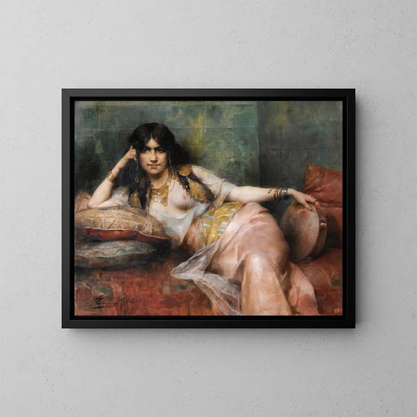 Odalisque met tambourijn - Henri Adrien Tanoux — ingelijst kunstwerk aan de muur
