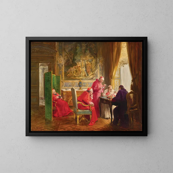 Kardinalen die schaken - Henri Brispot — ingelijst kunstwerk aan de muur