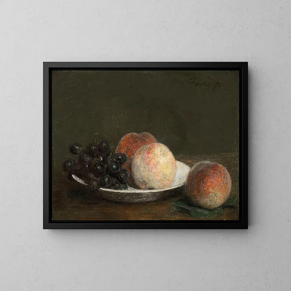 Pêches et raisins dans un bol en porcelaine - Henri Fantin-Latour — ingelijst kunstwerk aan de muur