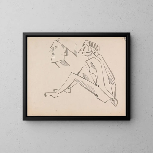 Twee studies van figuren - Henri Gaudier-Brzeska — ingelijst kunstwerk aan de muur