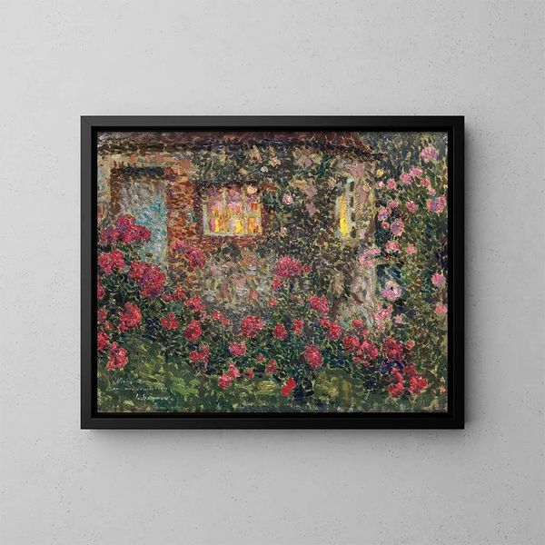 Landhuis tussen de rozen - Henri Le Sidaner — ingelijst kunstwerk aan de muur