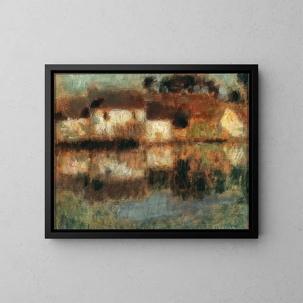 van Het Huis op het Water in Berneval of het Kanaal bij maanlicht - Henri Le Sidaner — ingelijst kunstwerk aan de muur