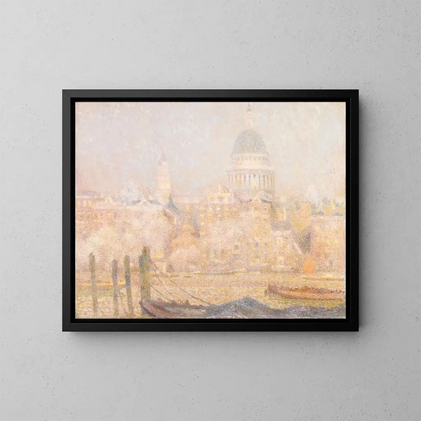 Saint-Paul vanaf de rivier, ochtendzon in de winter - Henri Le Sidaner — ingelijst kunstwerk aan de muur