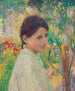 van een jonge meisje in profiel op een tuinachtergrond - Henri Martin — weergave van het kunstwerk