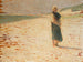 Vrouw in traditionele kleding staand op een strand - Henri Martin — weergave van het kunstwerk