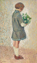 Meisje in schooluniform met een boeket - Henri Martin — weergave van het kunstwerk