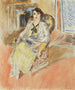 Jonge vrouw zittend in gele jurk - Henri Matisse — weergave van het kunstwerk