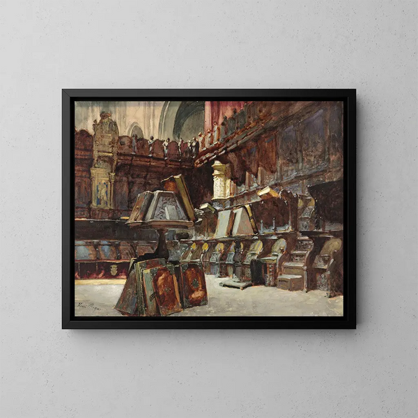 Stoelen van de koor in een Spaanse kathedraal - Henri Regnault — ingelijst kunstwerk aan de muur