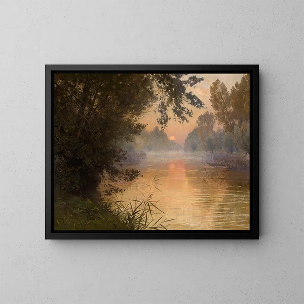 Zonsondergang aan de oevers van de Loing - Henri Zuber — ingelijst kunstwerk aan de muur