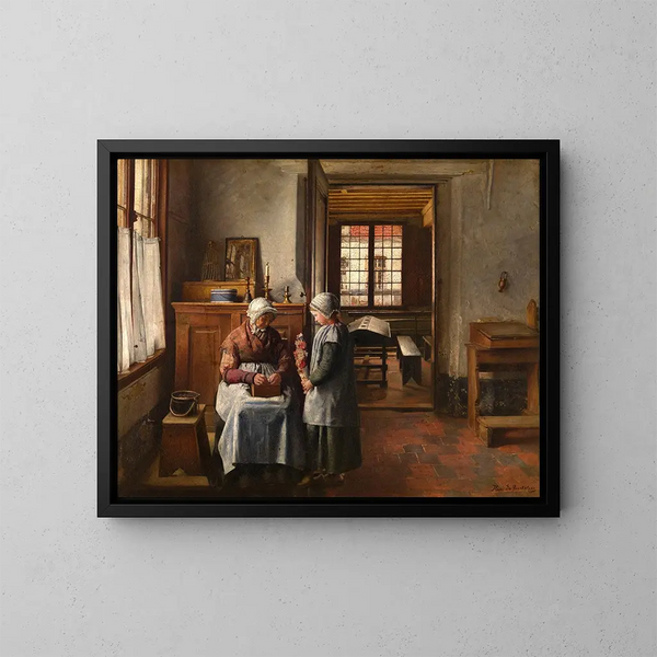 Het feestmaal van de grootmoeders - Henri de Braekeleer — ingelijst kunstwerk aan de muur