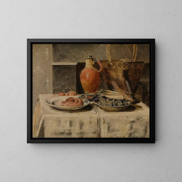 Natuurstudie met een pot - Henri de Braekeleer — ingelijst kunstwerk aan de muur