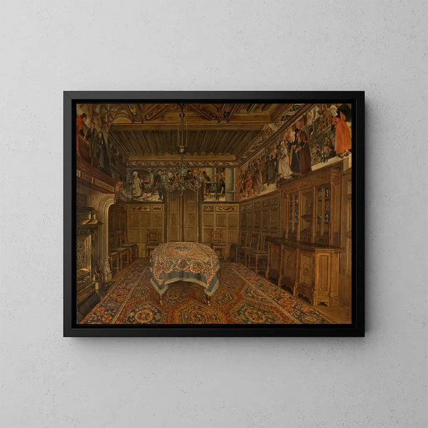 De eetkamer bij kunstenaar Henri Leys - Henri de Braekeleer — ingelijst kunstwerk aan de muur
