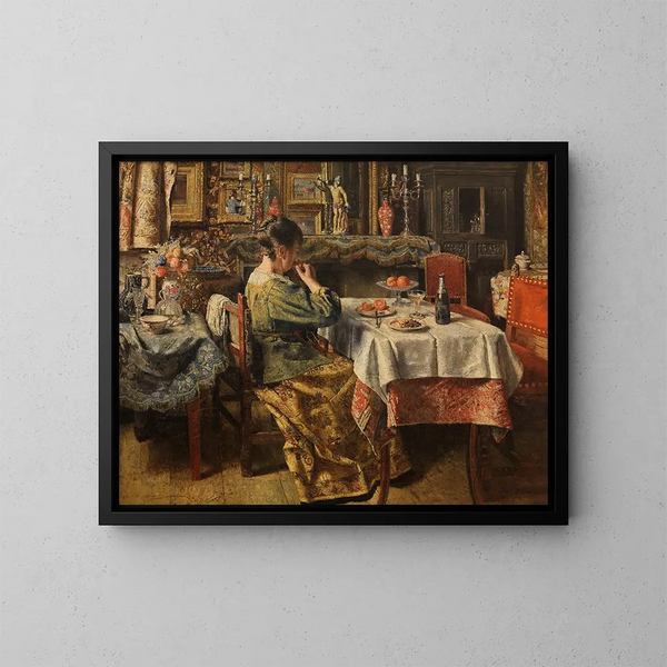 Het Eten - Henri de Braekeleer — ingelijst kunstwerk aan de muur