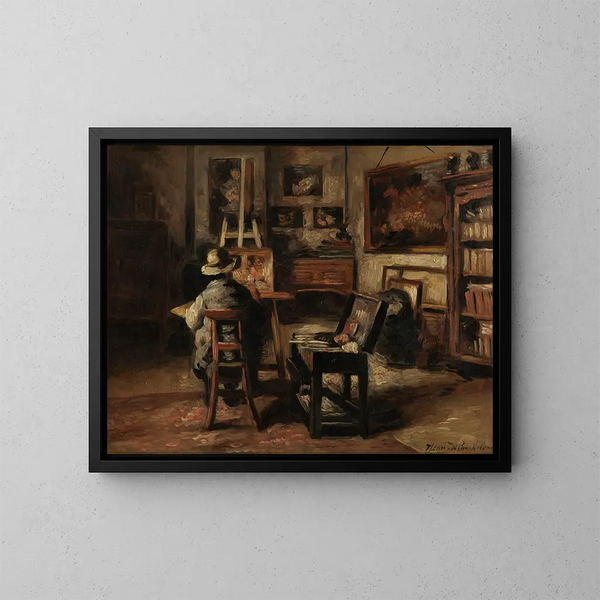 L'atelier de Ferdinand De Braekeleer I, père du peintre - Henri de Braekeleer — ingelijst kunstwerk aan de muur
