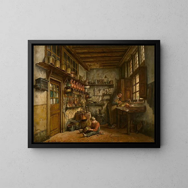 De klusjesman - Henri de Braekeleer — ingelijst kunstwerk aan de muur