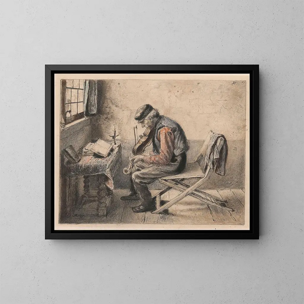 De violospeler - Henri de Braekeleer — ingelijst kunstwerk aan de muur