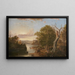 Uitgestrekt landschap langs de rivier de Hudson met een kasteel op de achtergrond - Henry Ary — ingelijst kunstwerk aan de muur