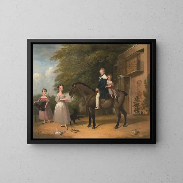 Kinderen met een paard en een hond - Henry Barraud — ingelijst kunstwerk aan de muur