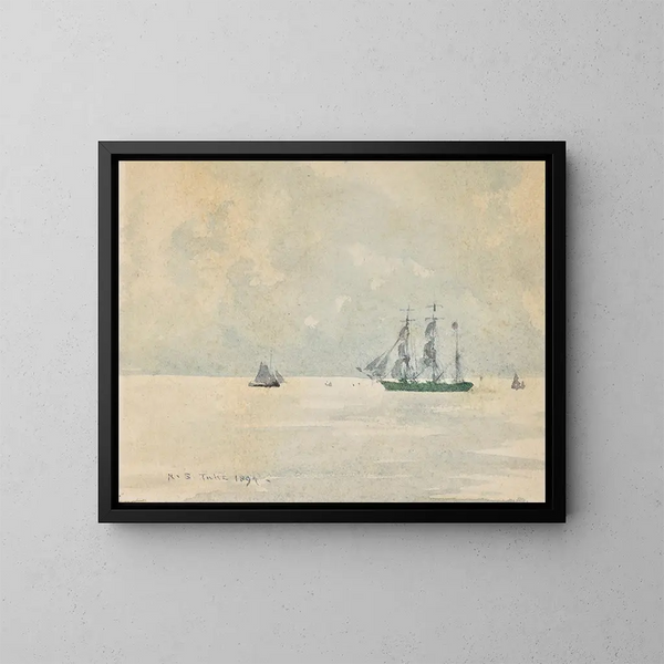 Drijvende boot met drie masten - Henry Scott Tuke — ingelijst kunstwerk aan de muur