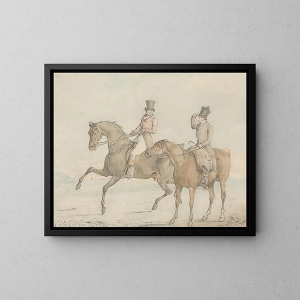 van een edelman te paard met een stalmeester en conversatie - Henry Thomas Alken — ingelijst kunstwerk aan de muur