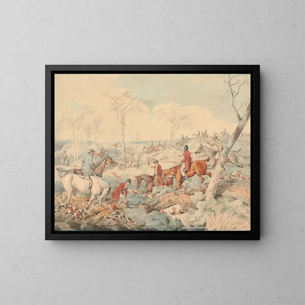 Tekening van de jachtdekking op vos - Henry Thomas Alken — ingelijst kunstwerk aan de muur