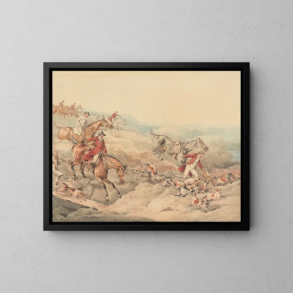De jacht op de vos en de dood - Henry Thomas Alken — ingelijst kunstwerk aan de muur