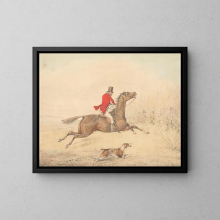 Henry Thomas Alken - Rider on a Brown Horse About to Jump a Rail Fence to the Right.webp