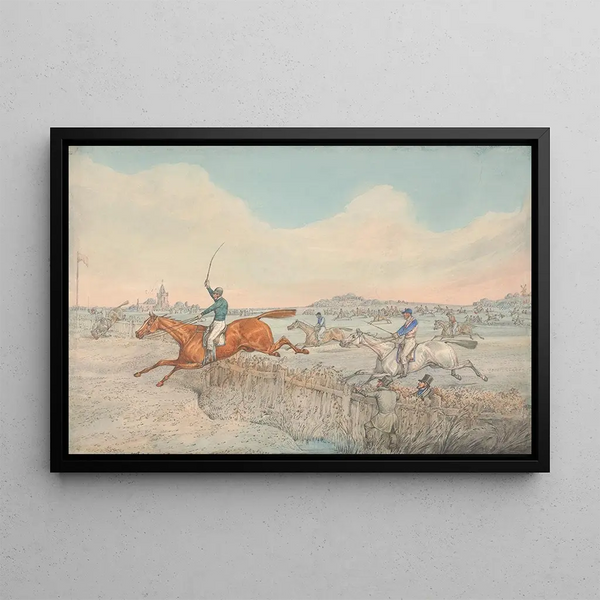 Henry Thomas Alken - Steeplechasing Two Riders Taking a Wooden Fence.webp