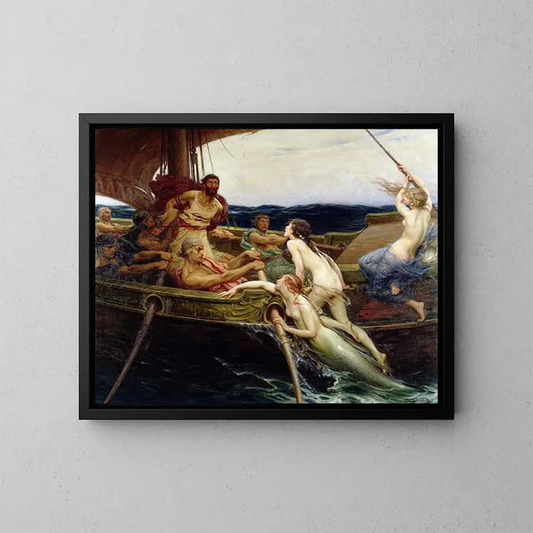 Ulysses en de Sirenen - Herbert James Draper — ingelijst kunstwerk aan de muur