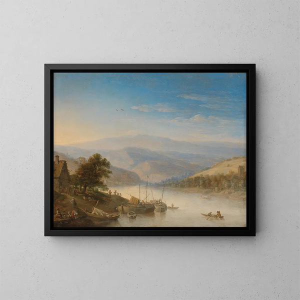 Uitzicht op de Rijn bij Andernach - Herman Saftleven — ingelijst kunstwerk aan de muur