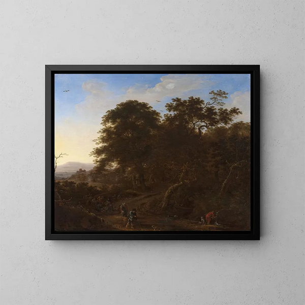 Landschap met reizigers - Herman Saftleven — ingelijst kunstwerk aan de muur