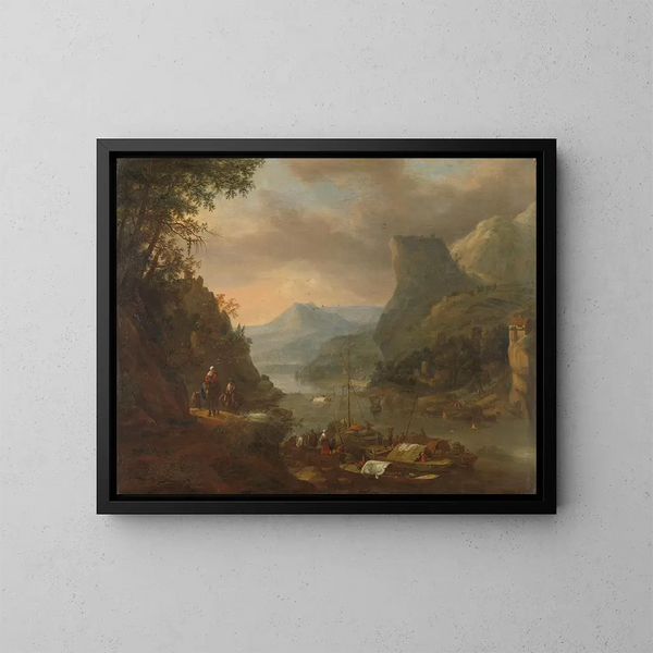 Uitzicht op een rivier in een bergachtig gebied - Herman Saftleven — ingelijst kunstwerk aan de muur