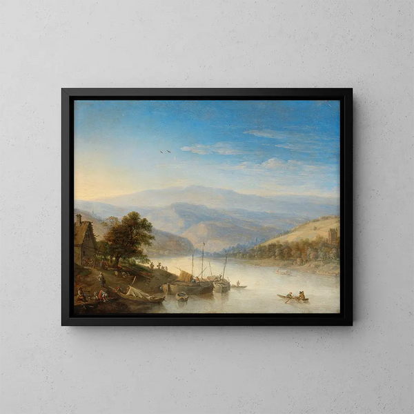 Uitzicht op de Rijn bij Andernach - Herman Saftleven — ingelijst kunstwerk aan de muur