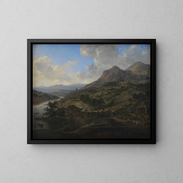 Wijngaardoogst aan de Rijn - Herman Saftleven — ingelijst kunstwerk aan de muur