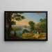 Landschap met rivier, geiten en runderen, een boerderij daarachter - Herman van Swanevelt — ingelijst kunstwerk aan de muur