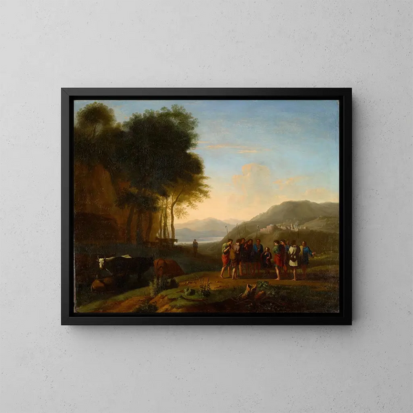 van Joseph die zijn droom aan zijn broers vertelt - Herman van Swanevelt — ingelijst kunstwerk aan de muur